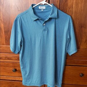 Peter Millar Summer Comfort performance jersey polo shirt blue dachshund print